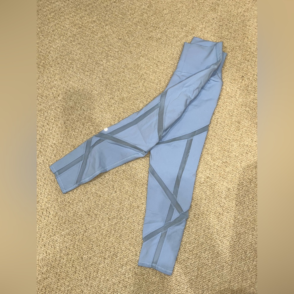 ALO light blue leggings w/ mesh inserts